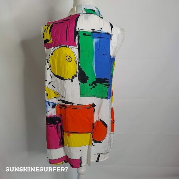 Milano Button Up Blouse Womens S Multicolor Art to Wear Sleeveless Lightweight - Picture 7 of 9